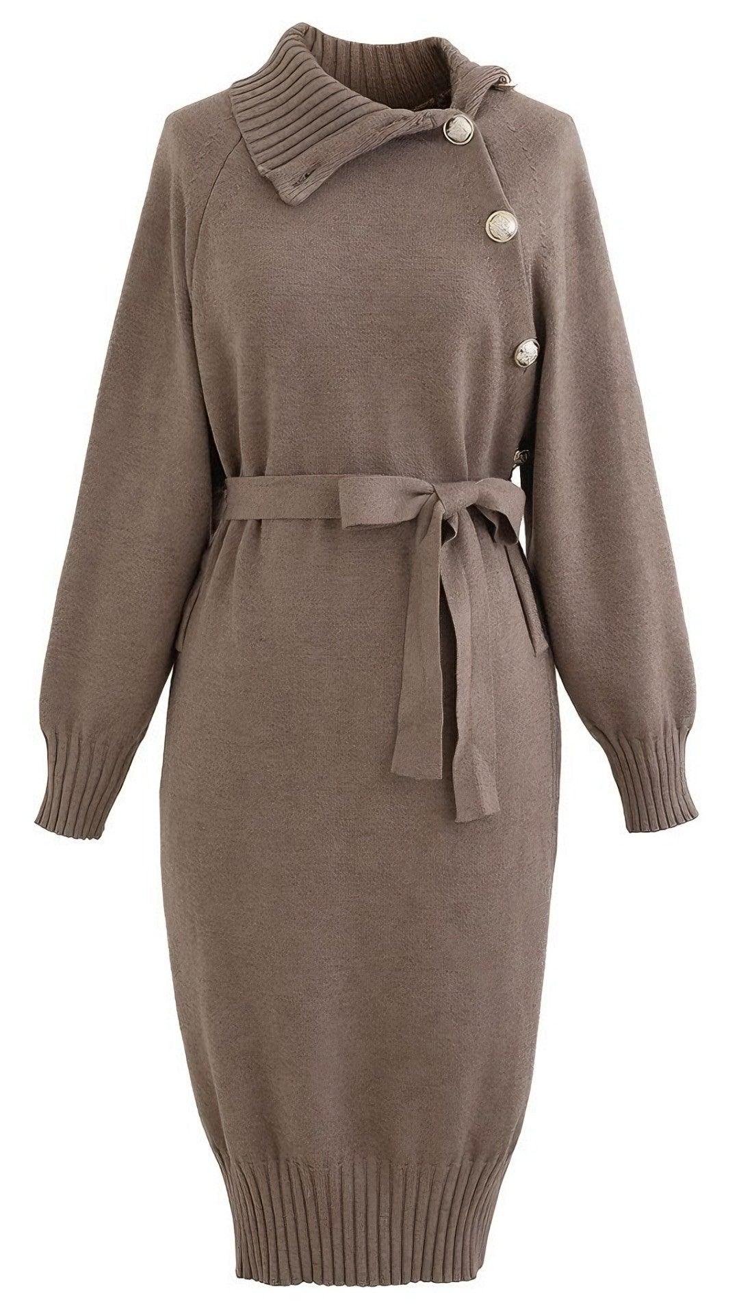 Vestido Dasha Midi em Tricô com Gola Assimétrica