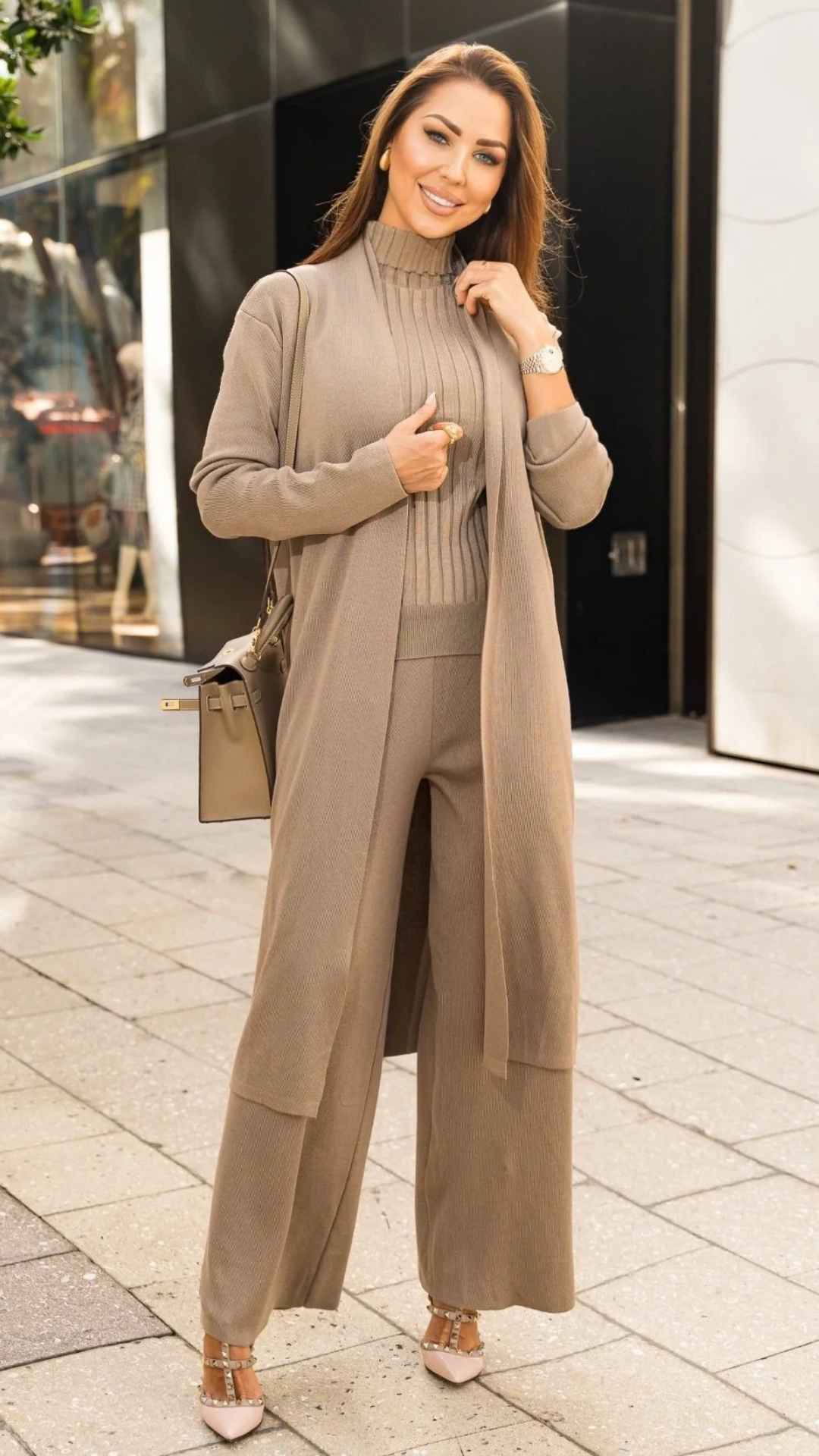 Conjunto Naomi - Tricô Modal com Cardigan Longo (3 peças)