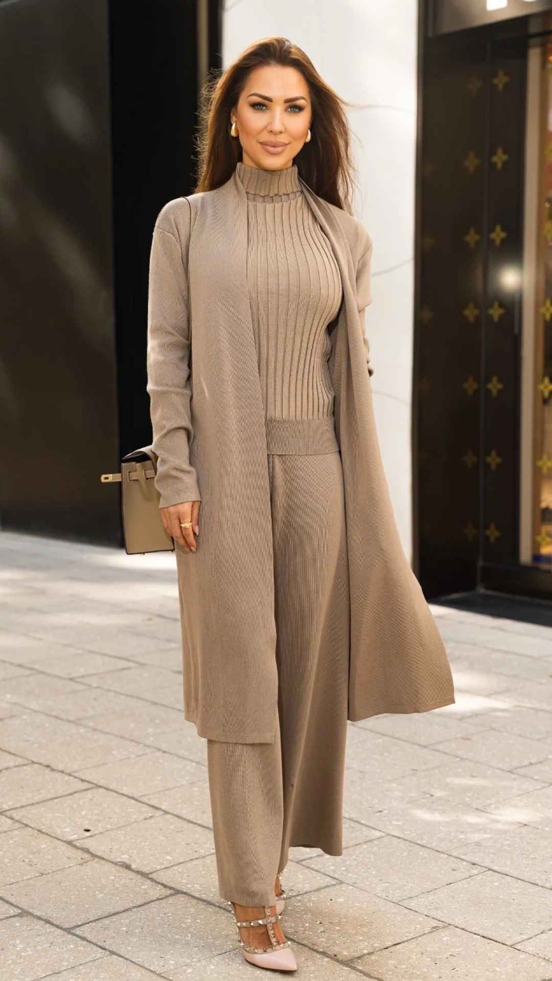 Conjunto Naomi - Tricô Modal com Cardigan Longo (3 peças)