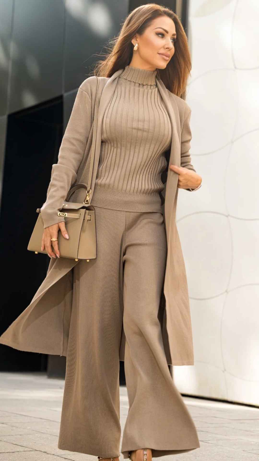 Conjunto Naomi - Tricô Modal com Cardigan Longo (3 peças)