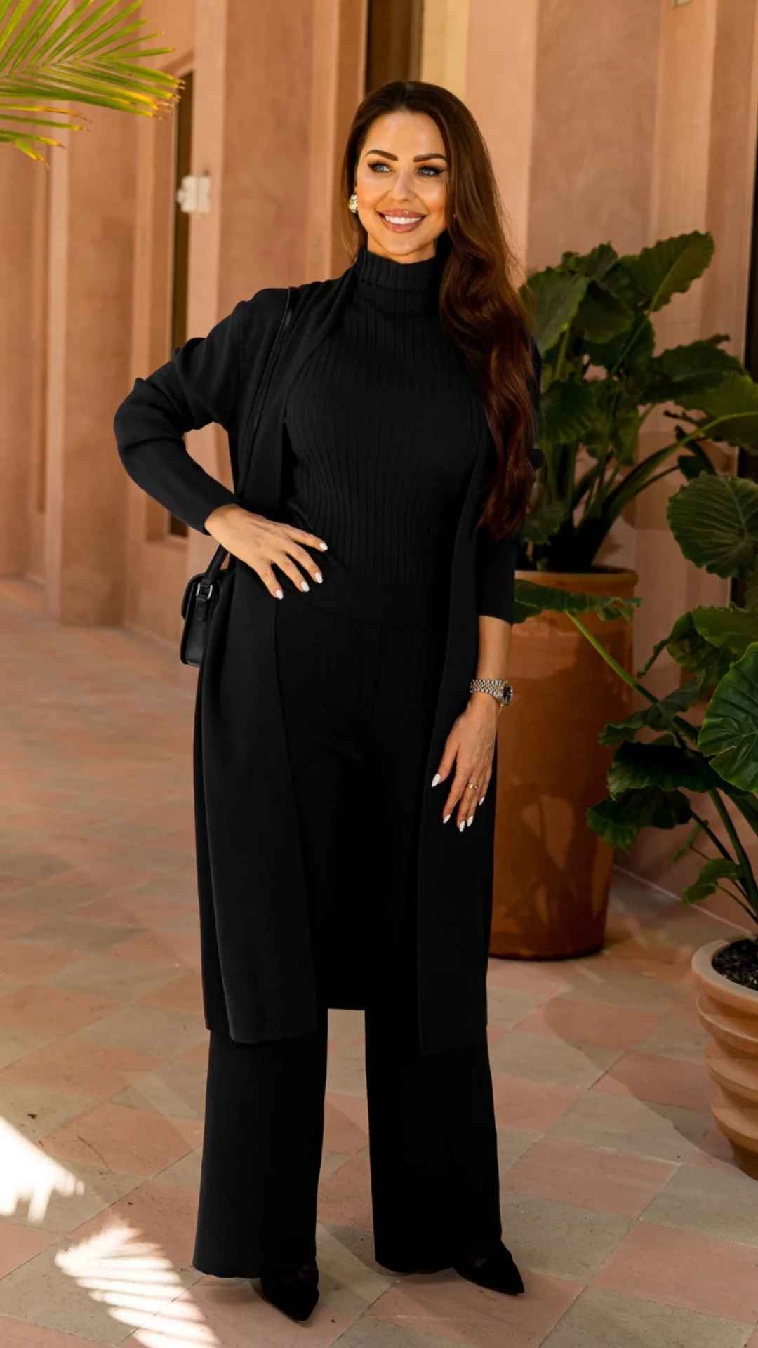 Conjunto Naomi - Tricô Modal com Cardigan Longo (3 peças)