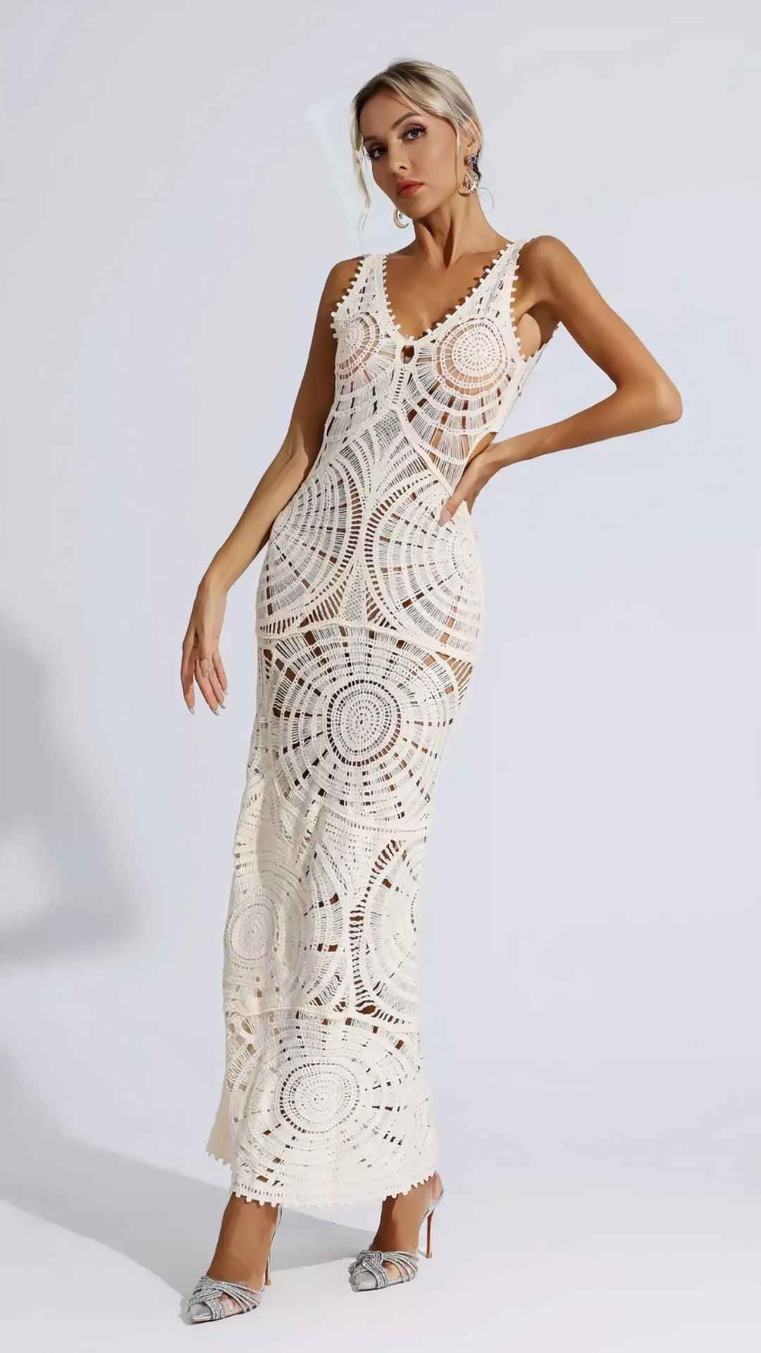 Vestido Longo de Crochê Mar e Sal