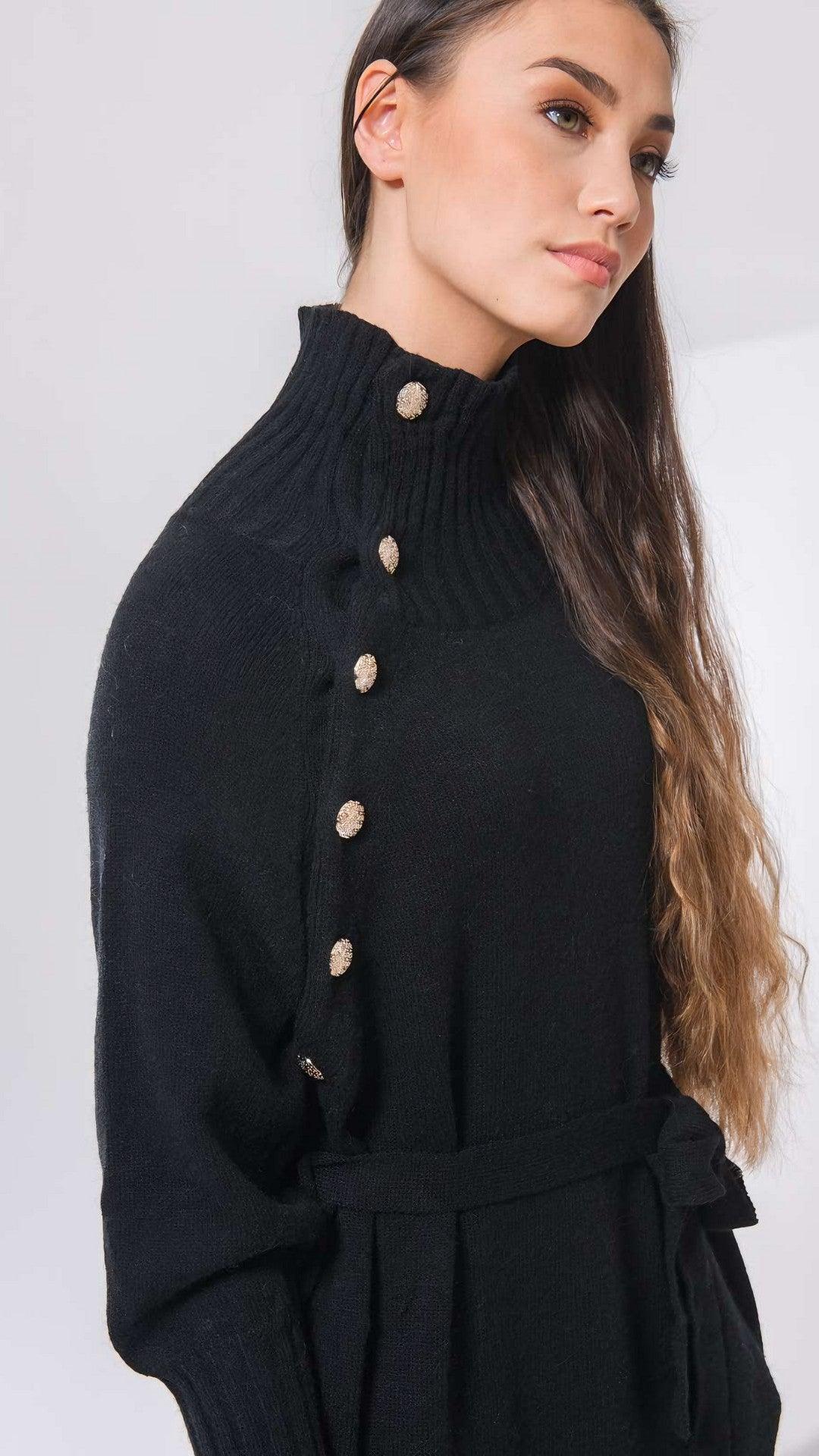 Vestido Dasha Midi em Tricô com Gola Assimétrica
