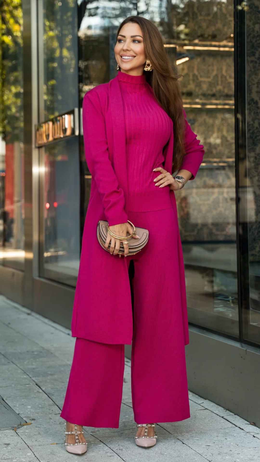 Conjunto Naomi - Tricô Modal com Cardigan Longo (3 peças)