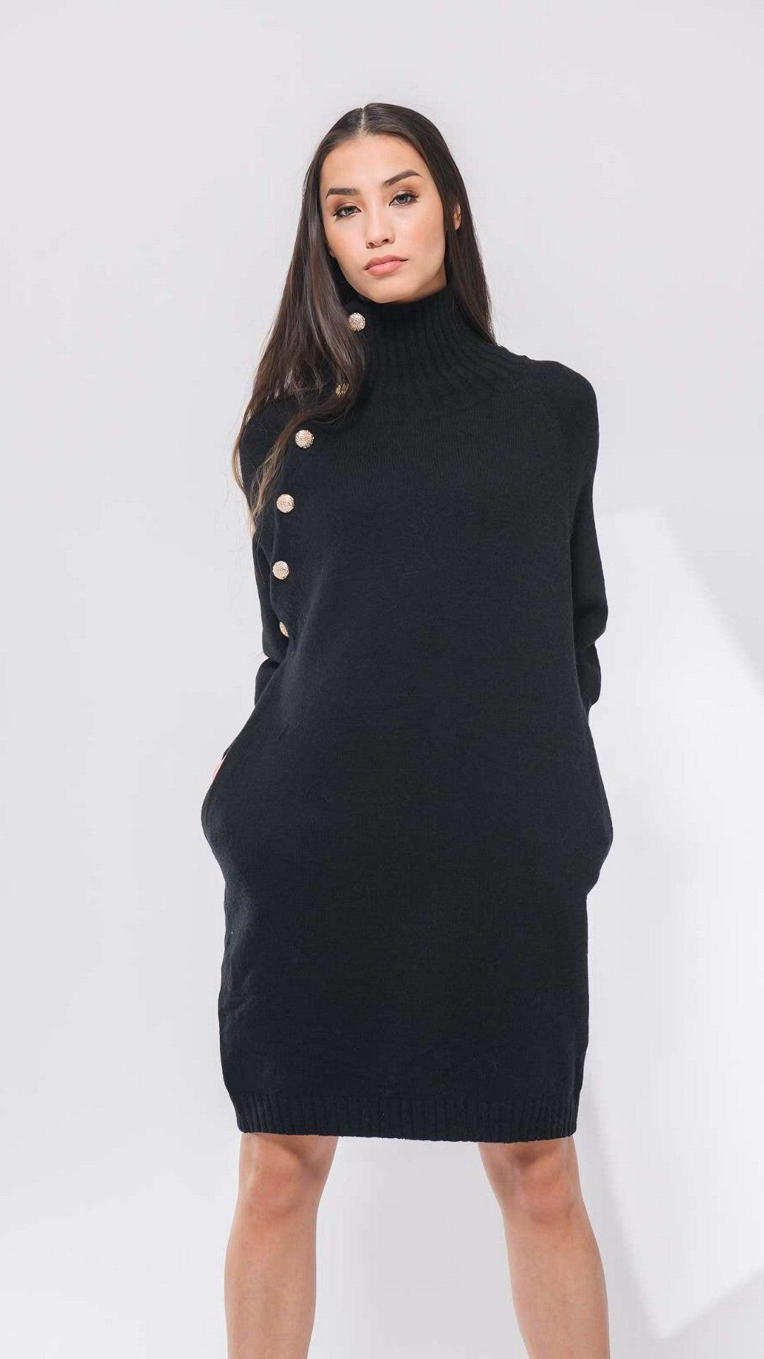 Vestido Dasha Midi em Tricô com Gola Assimétrica