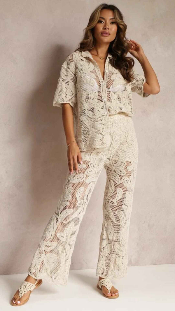 Conjunto Alvor Crochê Boho Chic Bege