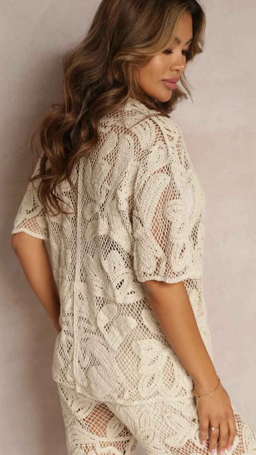 Conjunto Alvor Crochê Boho Chic Bege